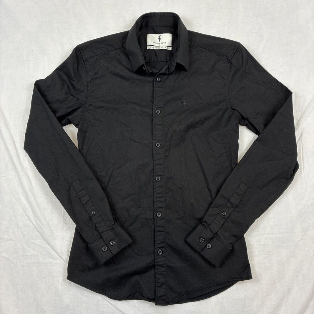Father Sons Men's Black Slim Fit Stretch Button-Up Shirt S